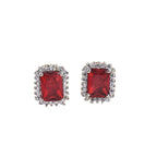 Emerald Cut Red CZ Halo Brass Stud Earrings