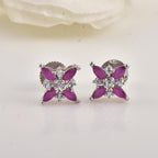 4x2mm Marquise Pink CZ Floral Stud Earrings
