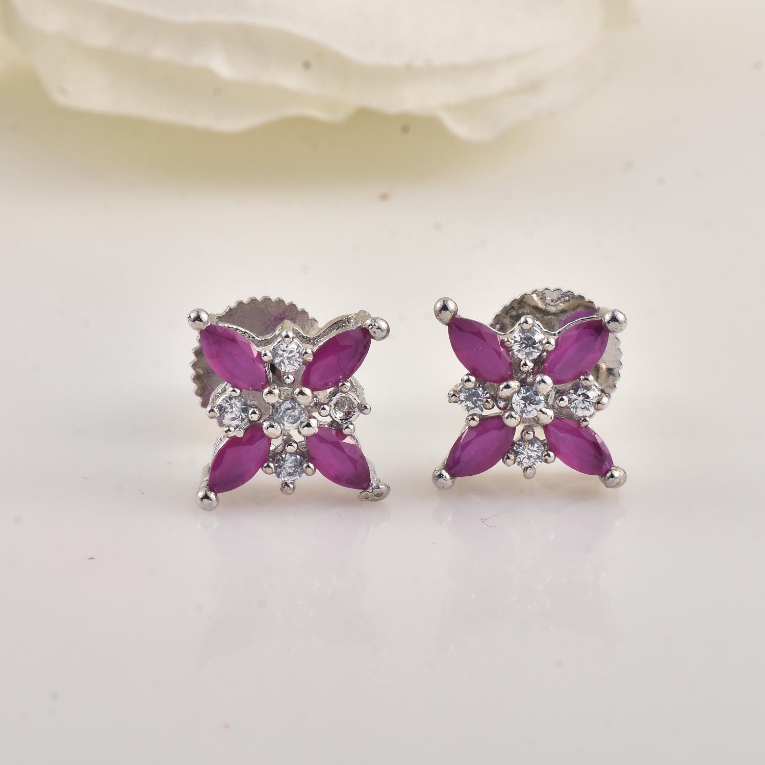 4x2mm Marquise Pink CZ Floral Stud Earrings