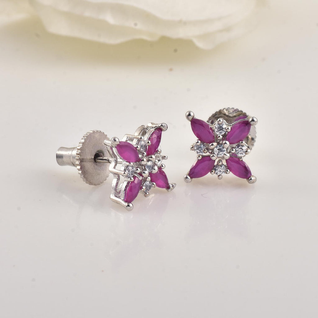 4x2mm Marquise Pink CZ Floral Stud Earrings