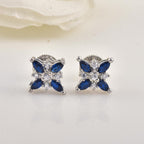 4x2mm Marquise Blue CZ Floral Brass Stud Earrings