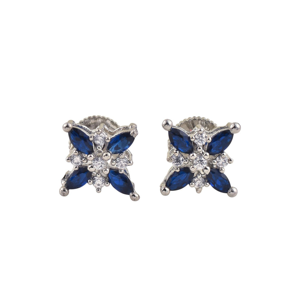 4x2mm Marquise Blue CZ Floral Brass Stud Earrings