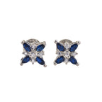 4x2mm Marquise Blue CZ Floral Brass Stud Earrings