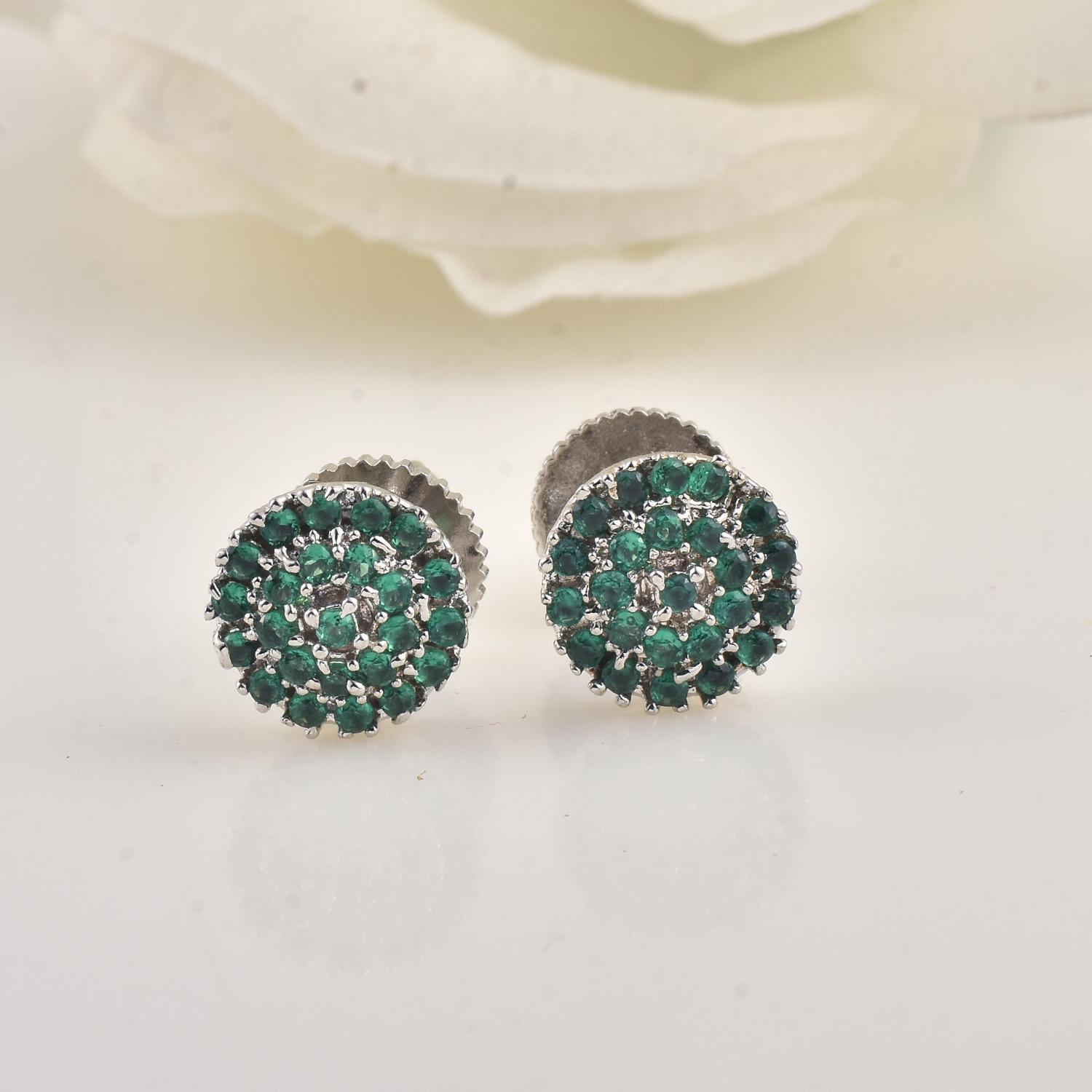 1.80mm Round Green CZ Cluster Brass Stud Earrings