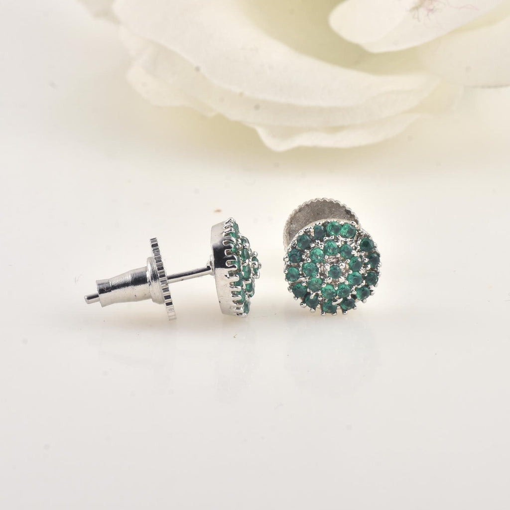 1.80mm Round Green CZ Cluster Brass Stud Earrings