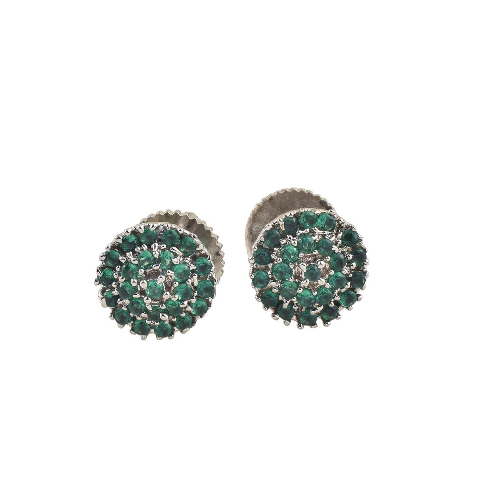 1.80mm Round Green CZ Cluster Brass Stud Earrings