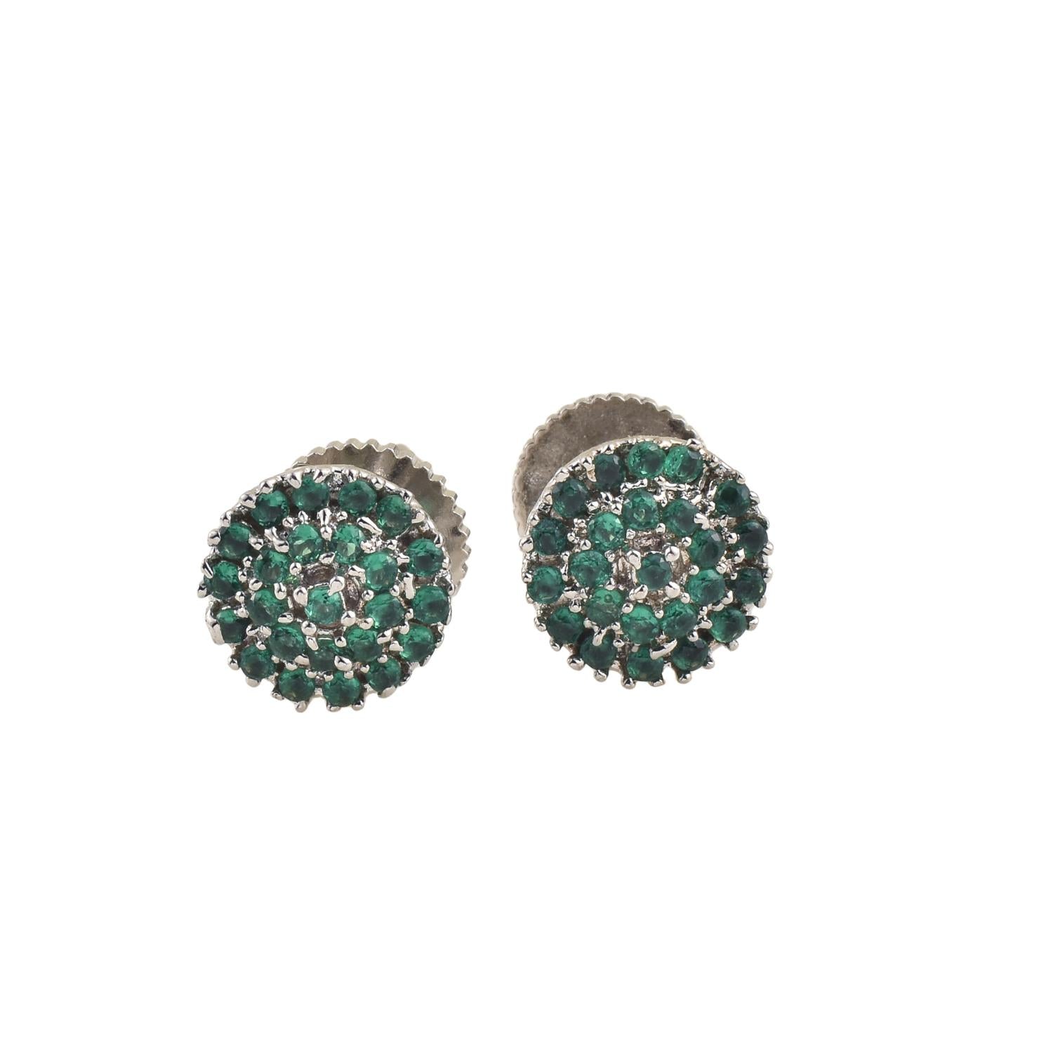 1.80mm Round Green CZ Cluster Brass Stud Earrings