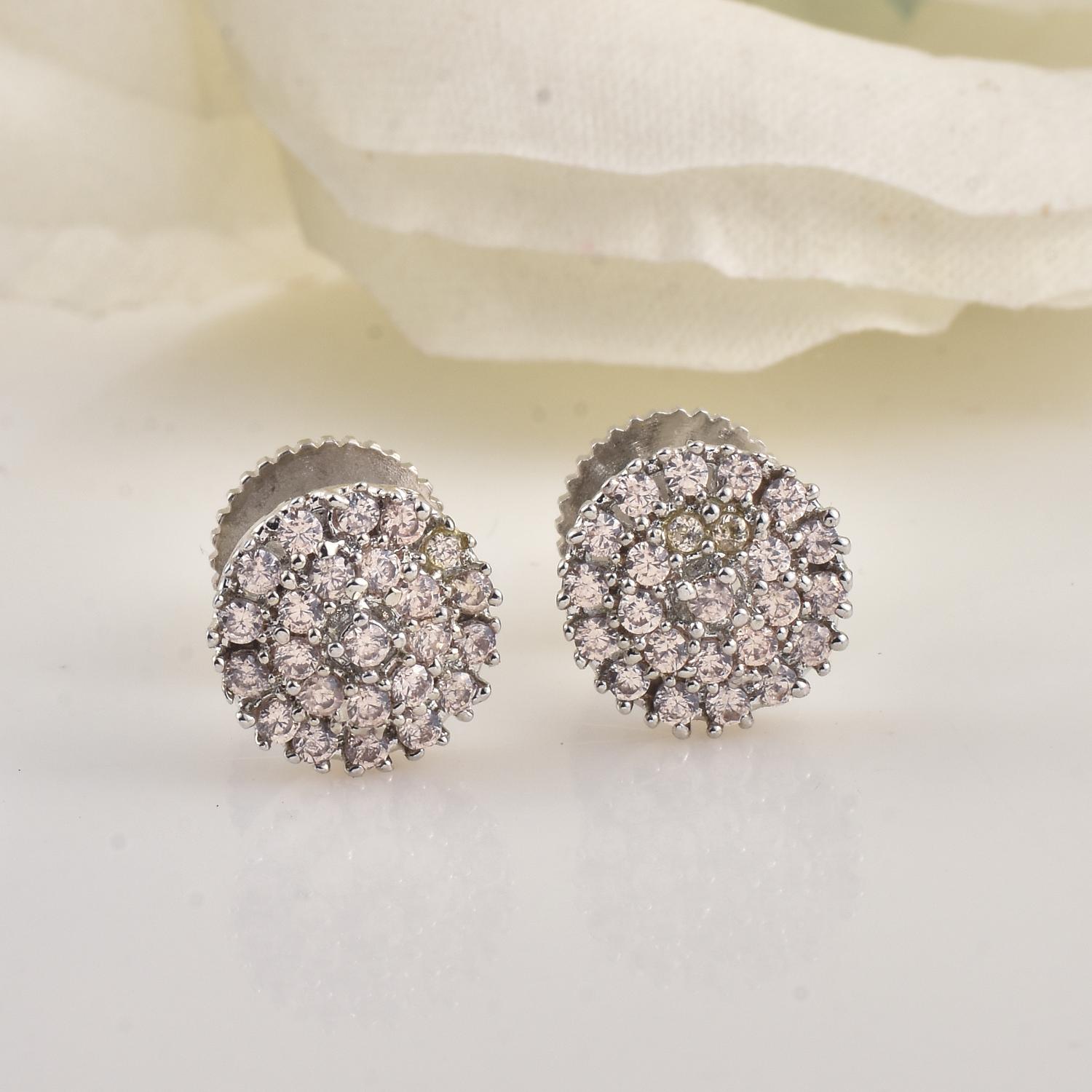 1.80mm Round White CZ Cluster Brass Stud Earrings
