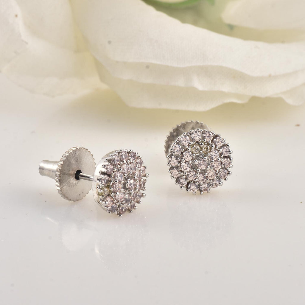 1.80mm Round White CZ Cluster Brass Stud Earrings