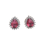6x4mm Pear Shape Red CZ Halo Brass Stud Earrings