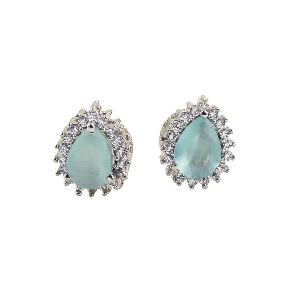 6x4mm Pear Shape Aquamarine CZ Brass Halo Stud Earrings