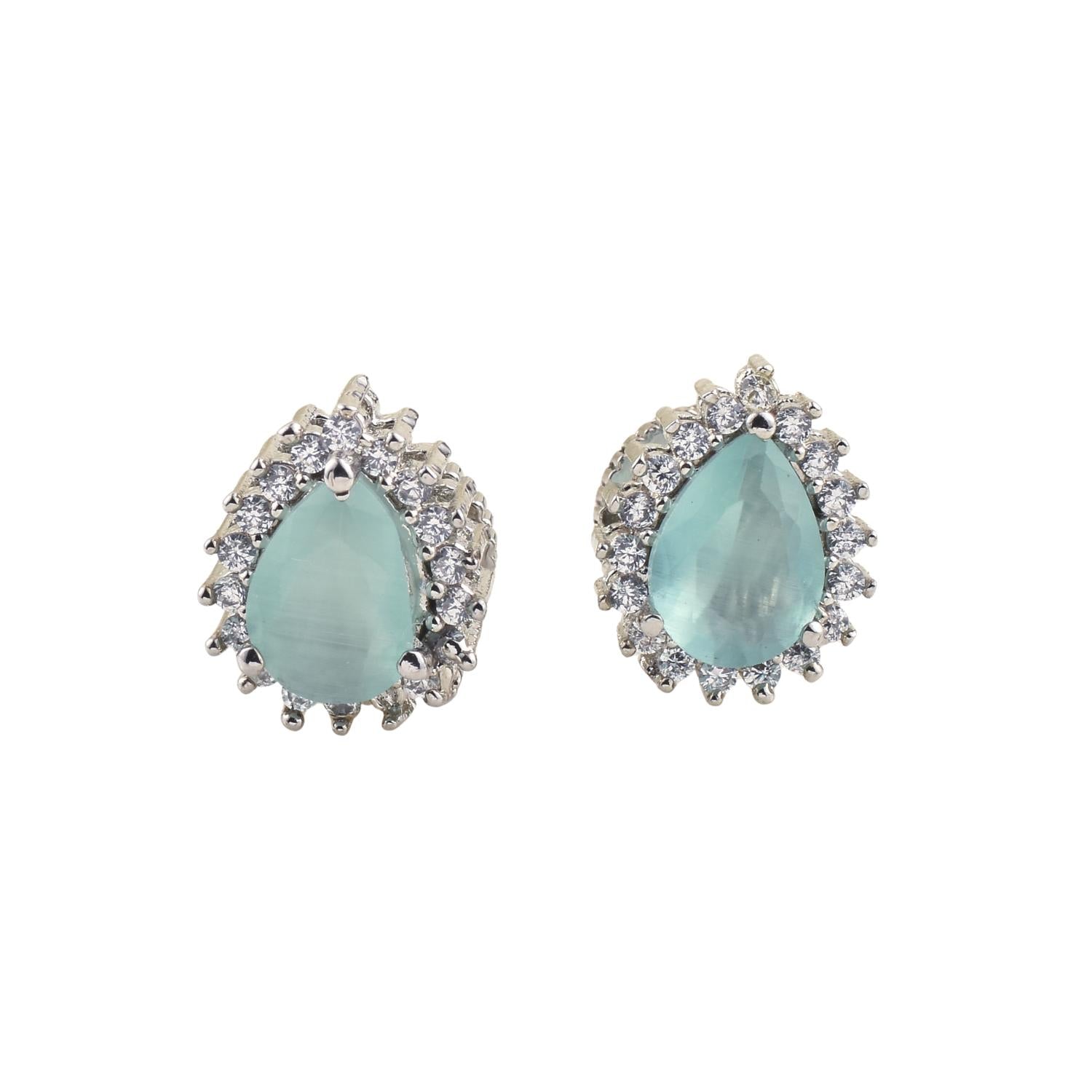 6x4mm Pear Shape Aquamarine CZ Brass Halo Stud Earrings