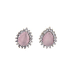 6x4mm Pear Shape Pink CZ Halo Brass Stud Earrings