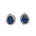 6x4mm Pear Shape Blue CZ Halo Brass Stud Earrings