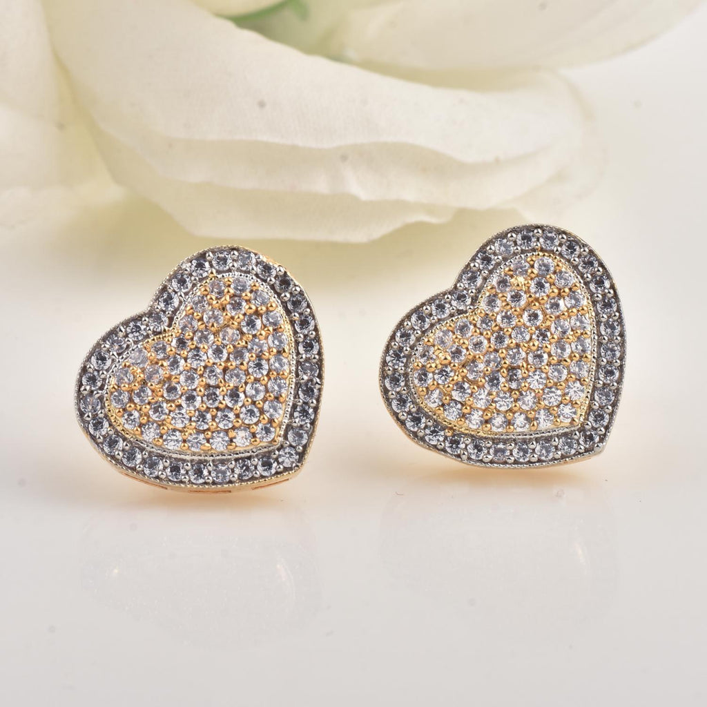 1.50mm White CZ Heart Shape Brass Stud Earrings