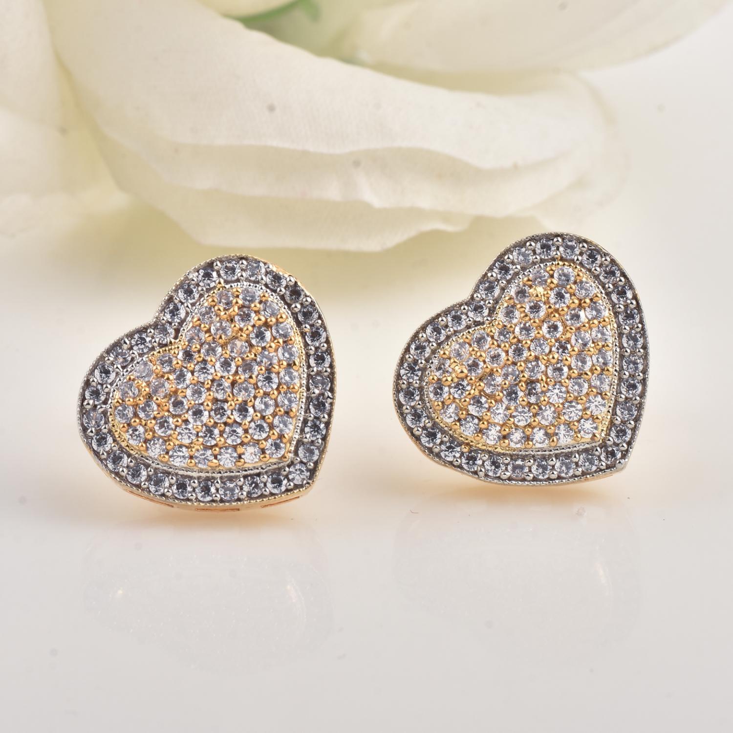 1.80mm White CZ Heart Shape Brass Stud Earrings