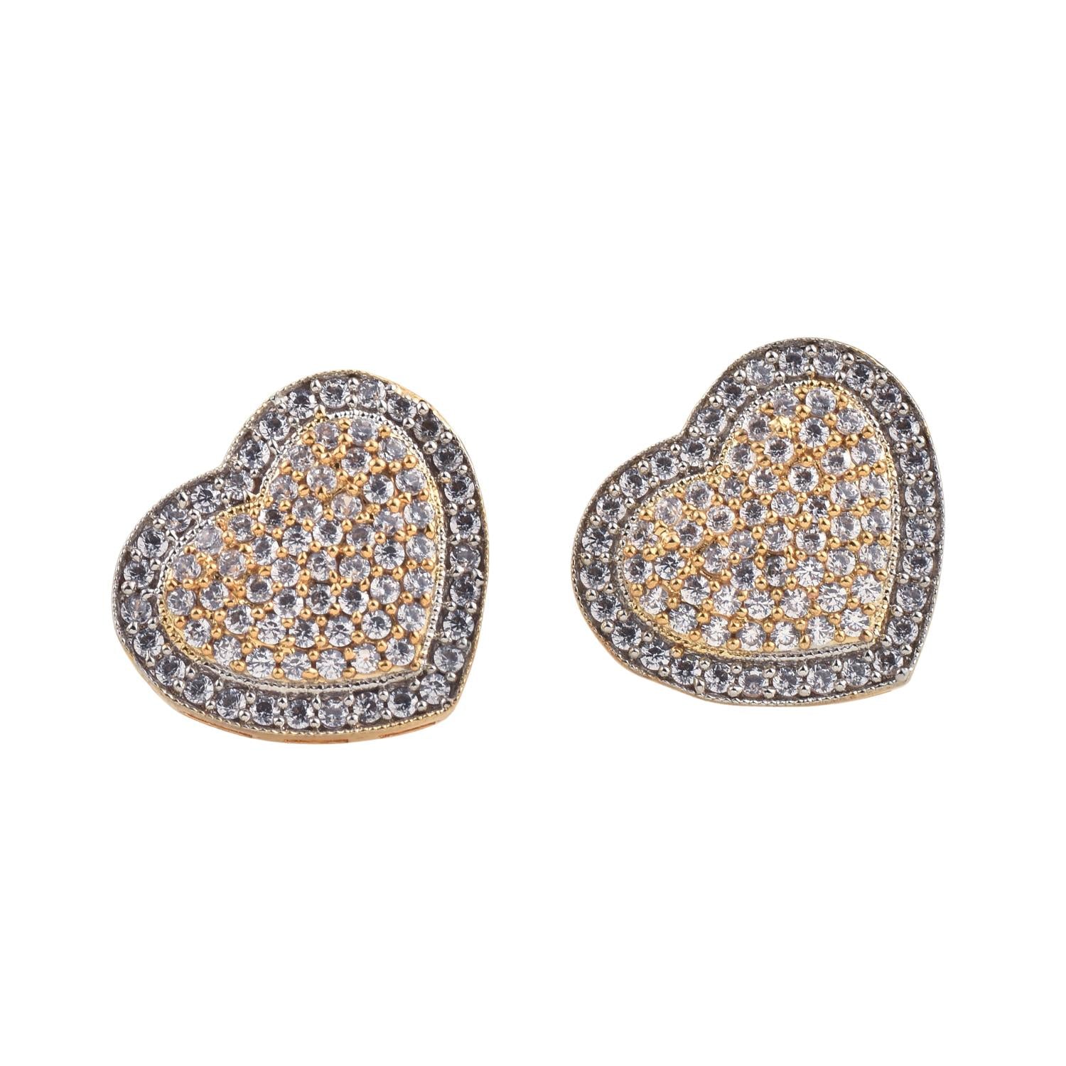 1.50mm White CZ Heart Shape Brass Stud Earrings