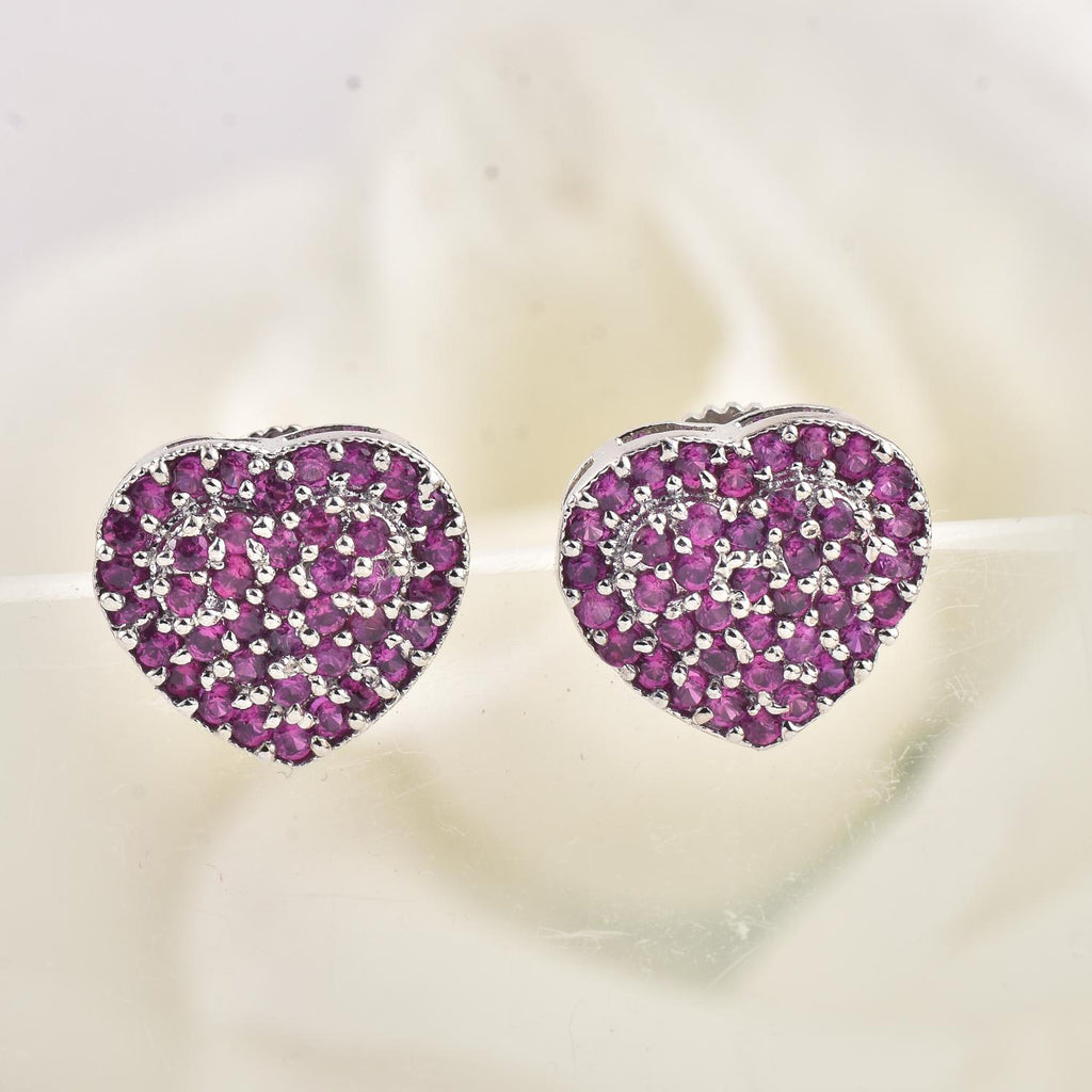 1.50mm Pink CZ Heart Shape Brass Stud Earrings