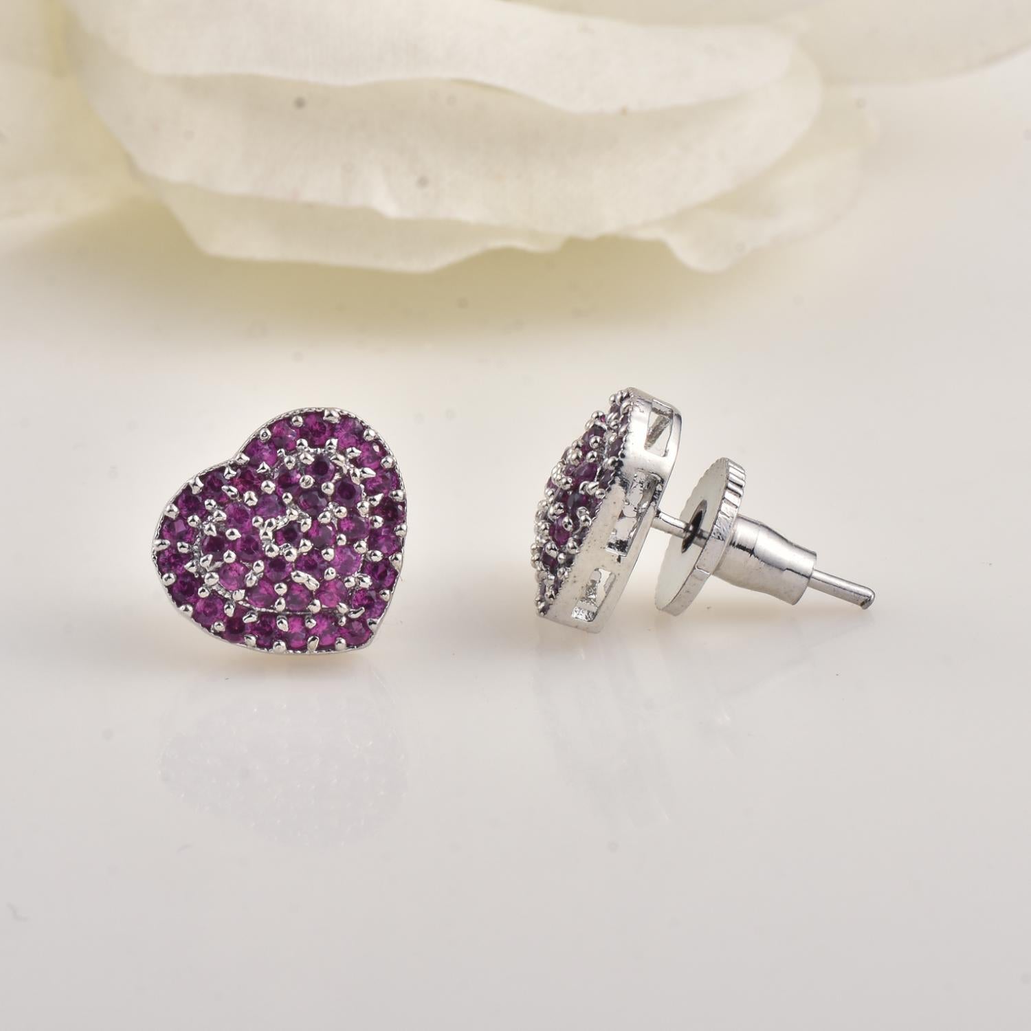 1.50mm Pink CZ Heart Shape Brass Stud Earrings