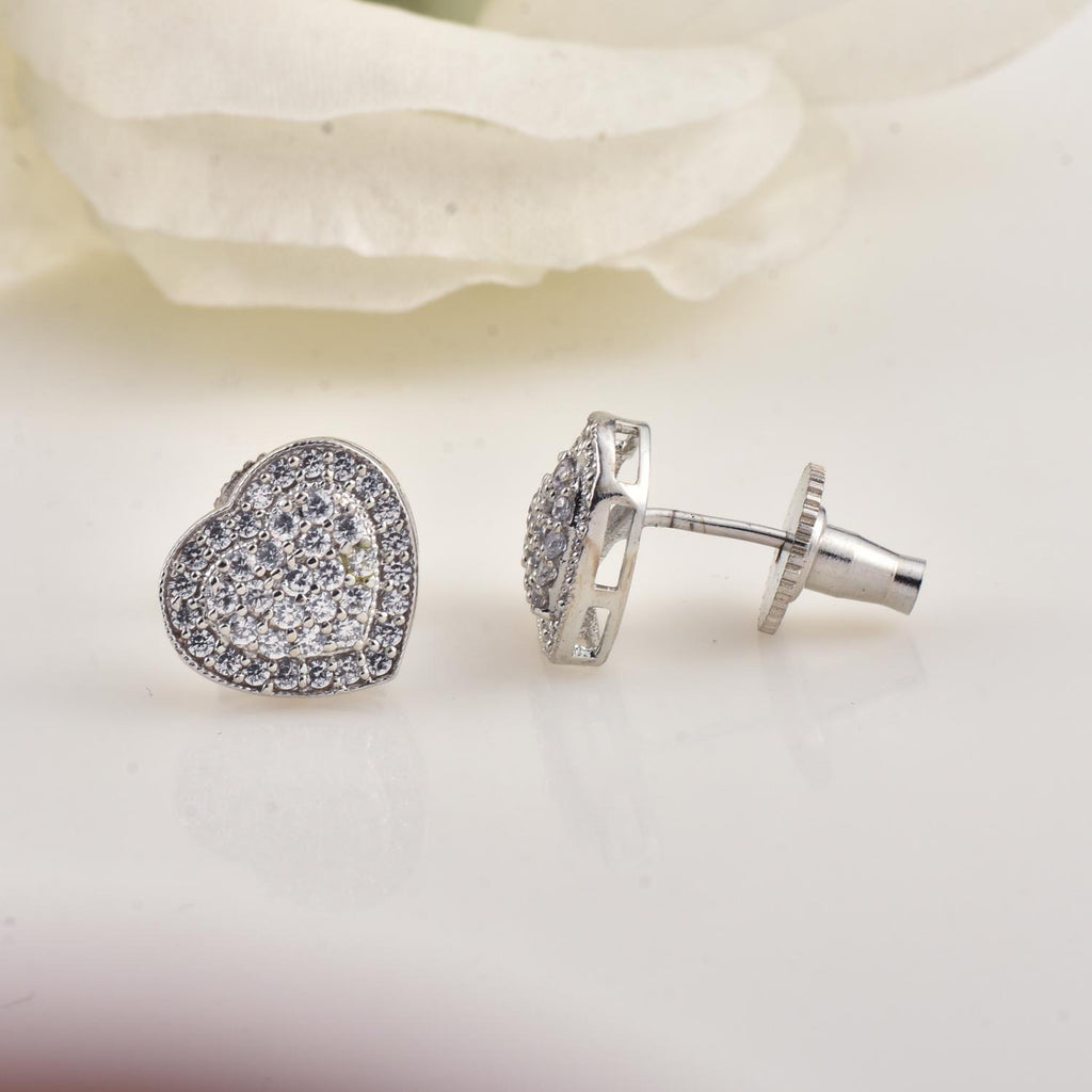 1.50mm White CZ Heart Shape Brass Stud Earrings