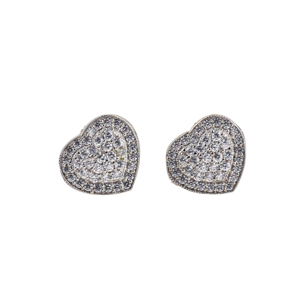 1.50mm White CZ Heart Shape Brass Stud Earrings