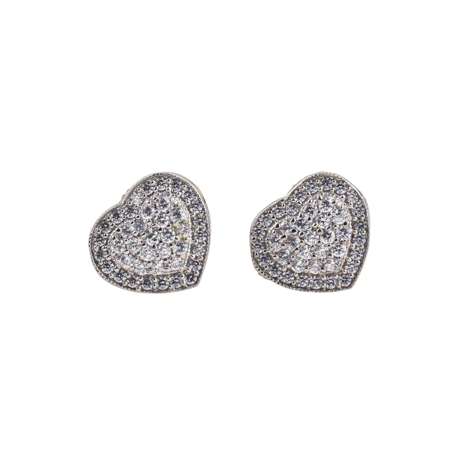 1.50mm White CZ Heart Shape Brass Stud Earrings