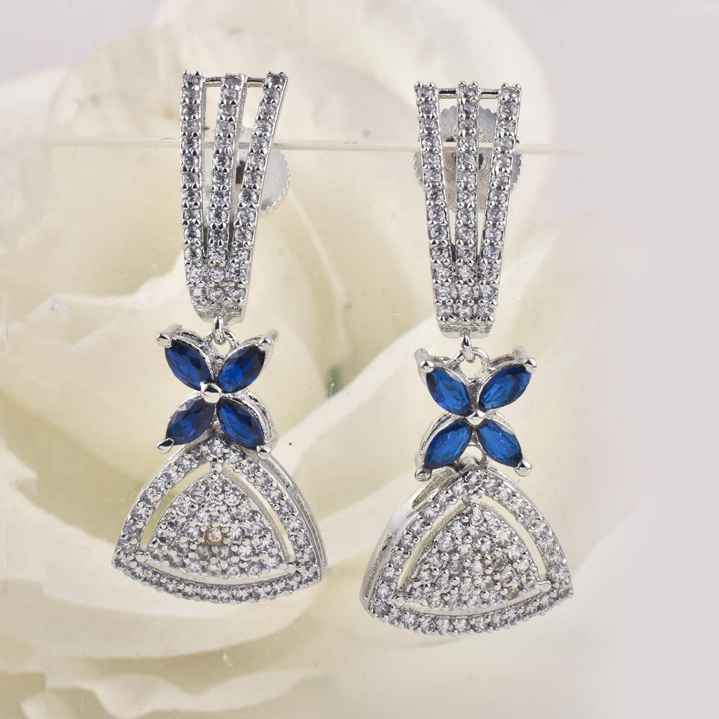 4x2mm Marquise Blue CZ & 1.50mm White CZ Brass Dangle Earrings