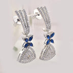 4x2mm Marquise Blue CZ & 1.50mm White CZ Brass Dangle Earrings