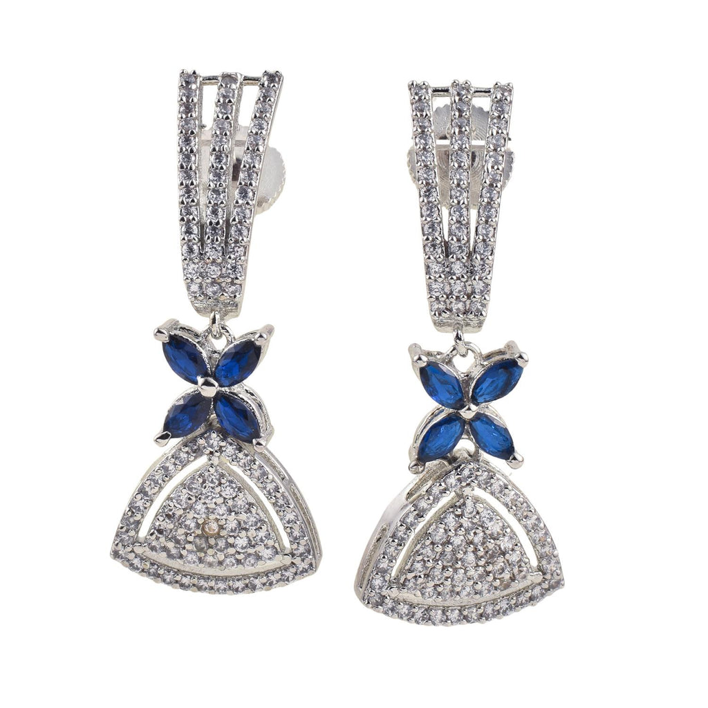 4x2mm Marquise Blue CZ & 1.50mm White CZ Brass Dangle Earrings