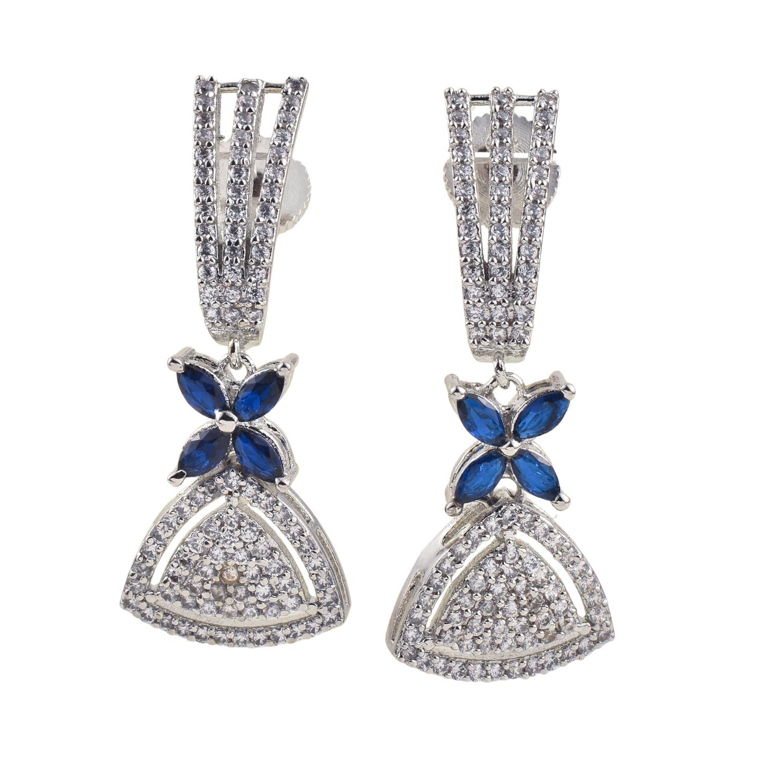 4x2mm Marquise Blue CZ & 1.50mm White CZ Brass Dangle Earrings