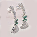 4x2mm Marquise Green CZ & 1.50mm White CZ Brass Dangle Earrings