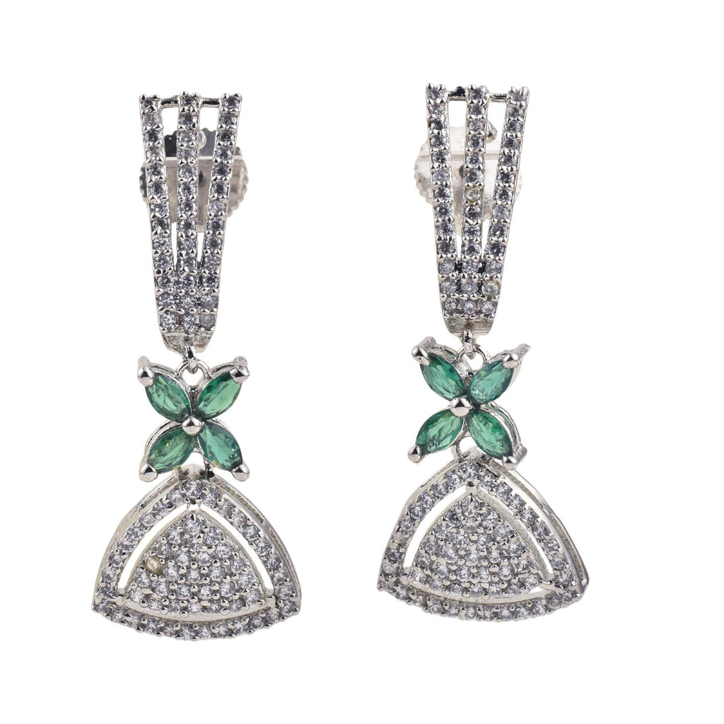 4x2mm Marquise Green CZ & 1.50mm White CZ Brass Dangle Earrings