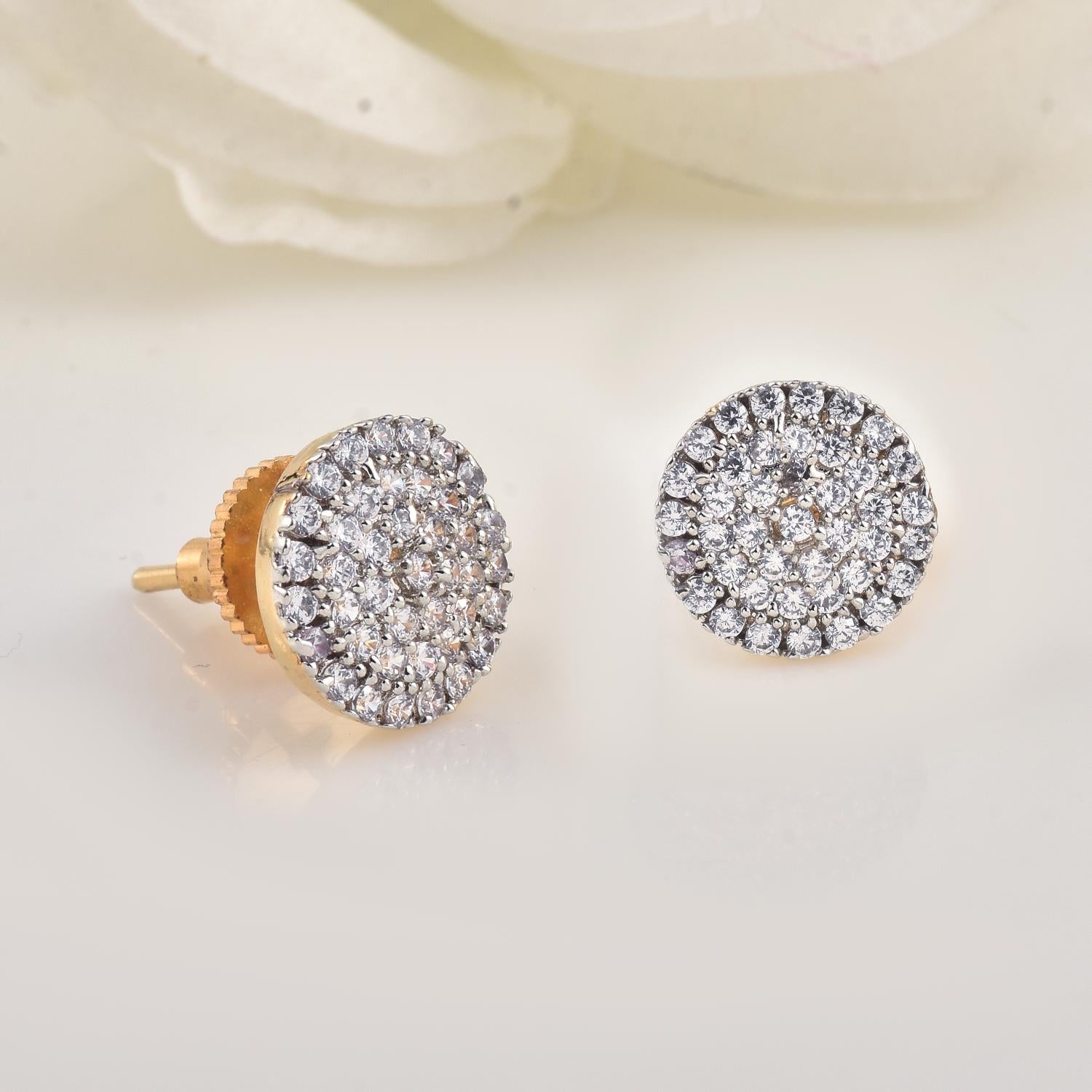 2mm Round White CZ Cluster Brass Stud Earrings