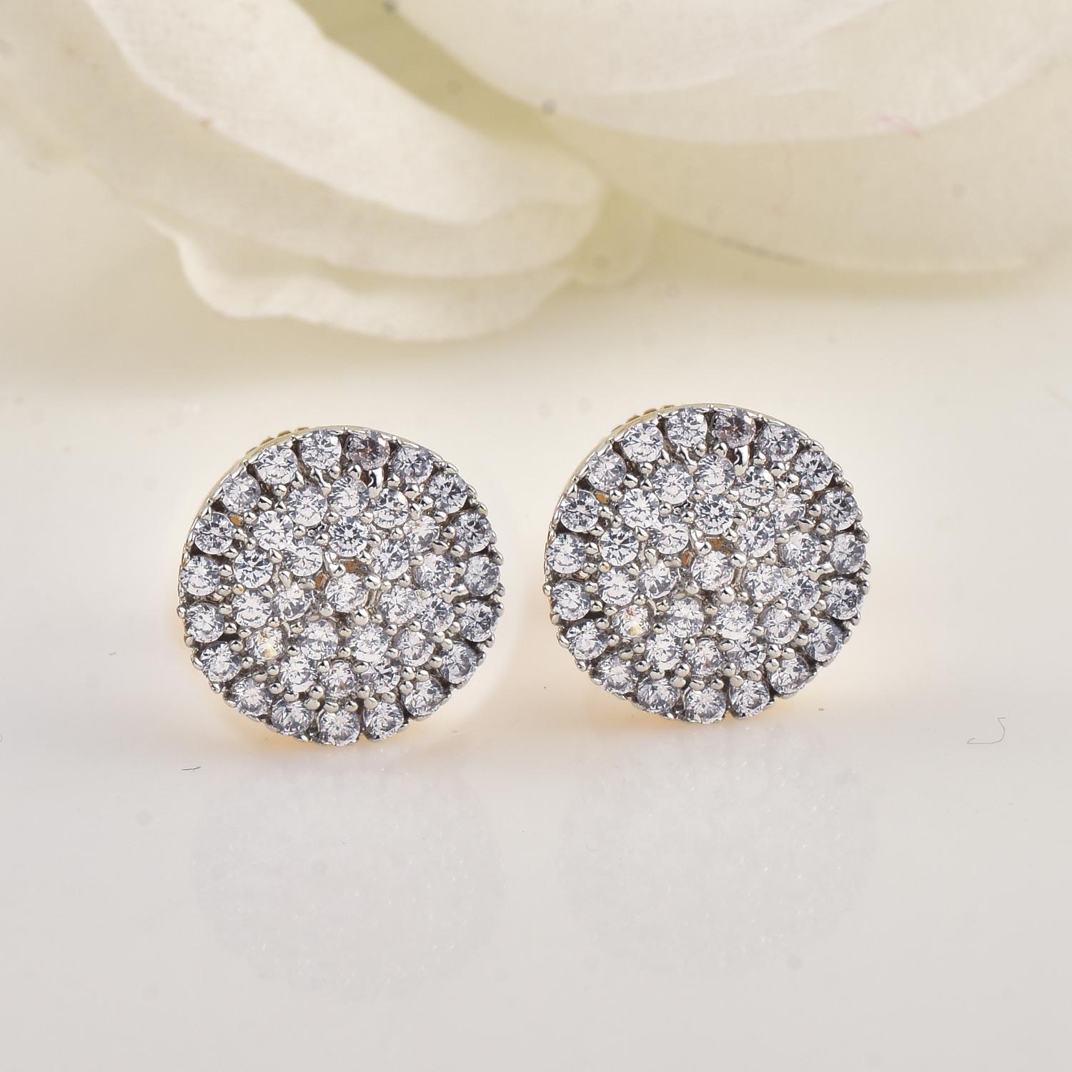 2mm Round White CZ Cluster Brass Stud Earrings
