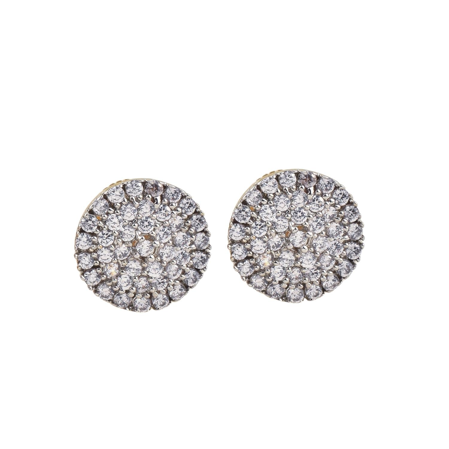 2mm Round White CZ Cluster Brass Stud Earrings
