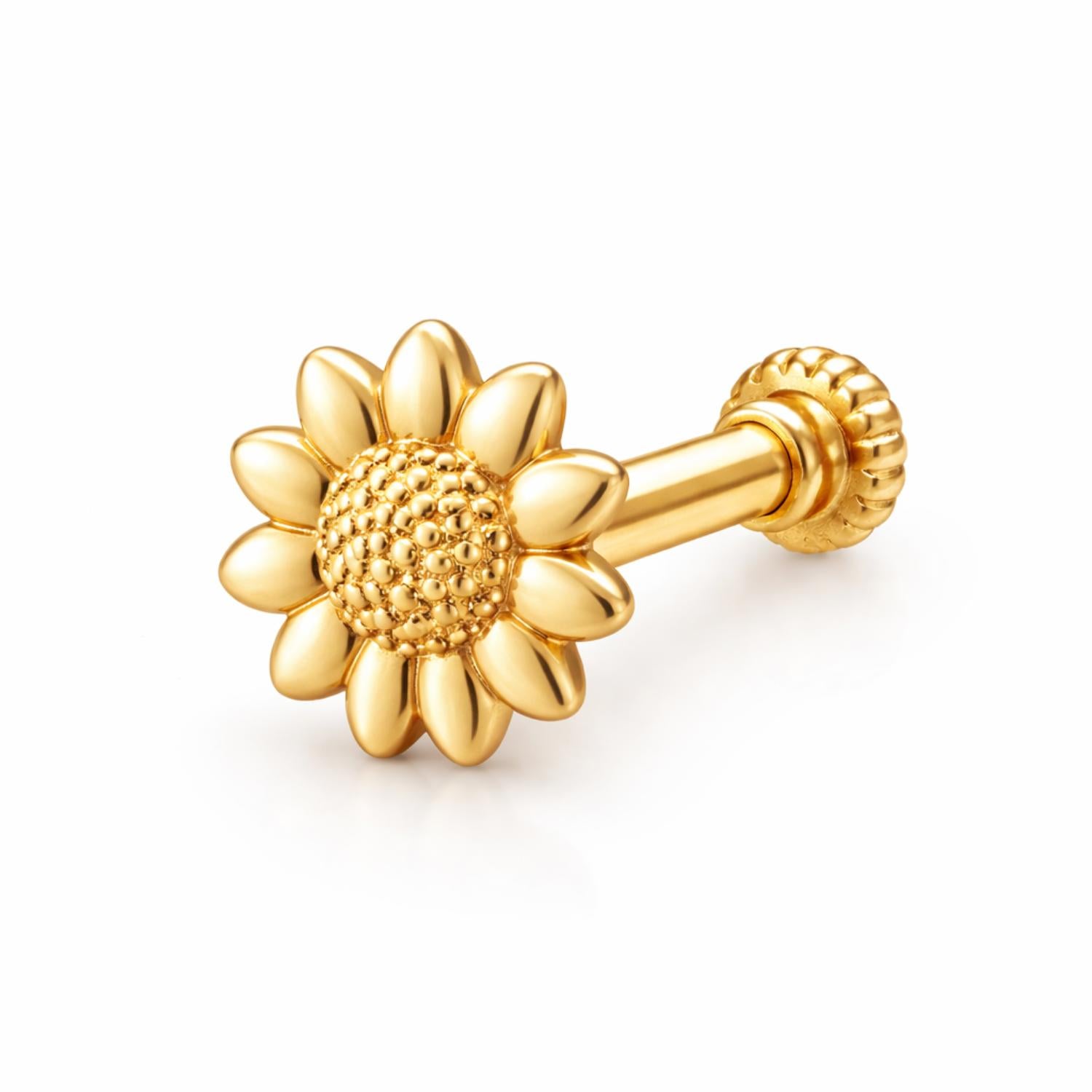 Sunflower Nose Pin with South Screw Back - 925 Sterling Silver Yellow Plated