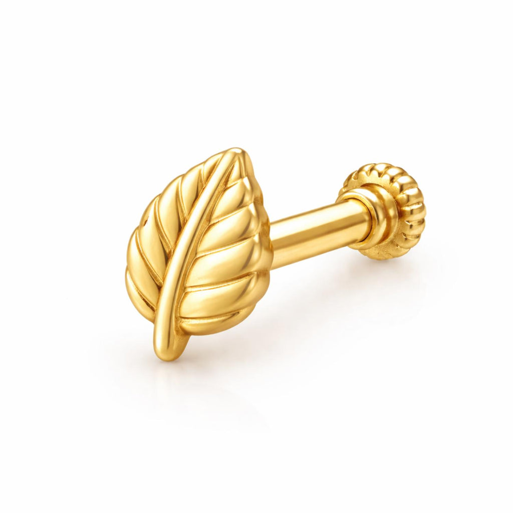Leaf Design Nose Pin for Women - 925 Sterling Silver Yellow Plated