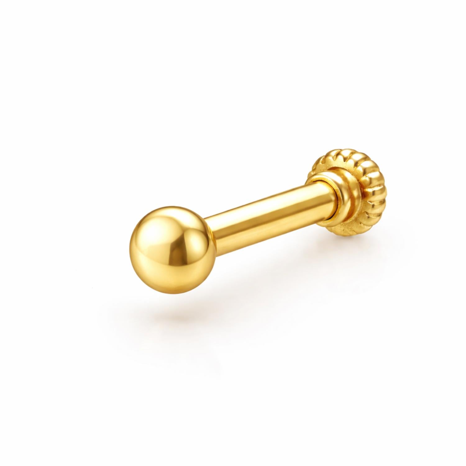 Plain Ball Screw Back Nose Pin for Women - 925 Sterling Silver Yellow Plated
