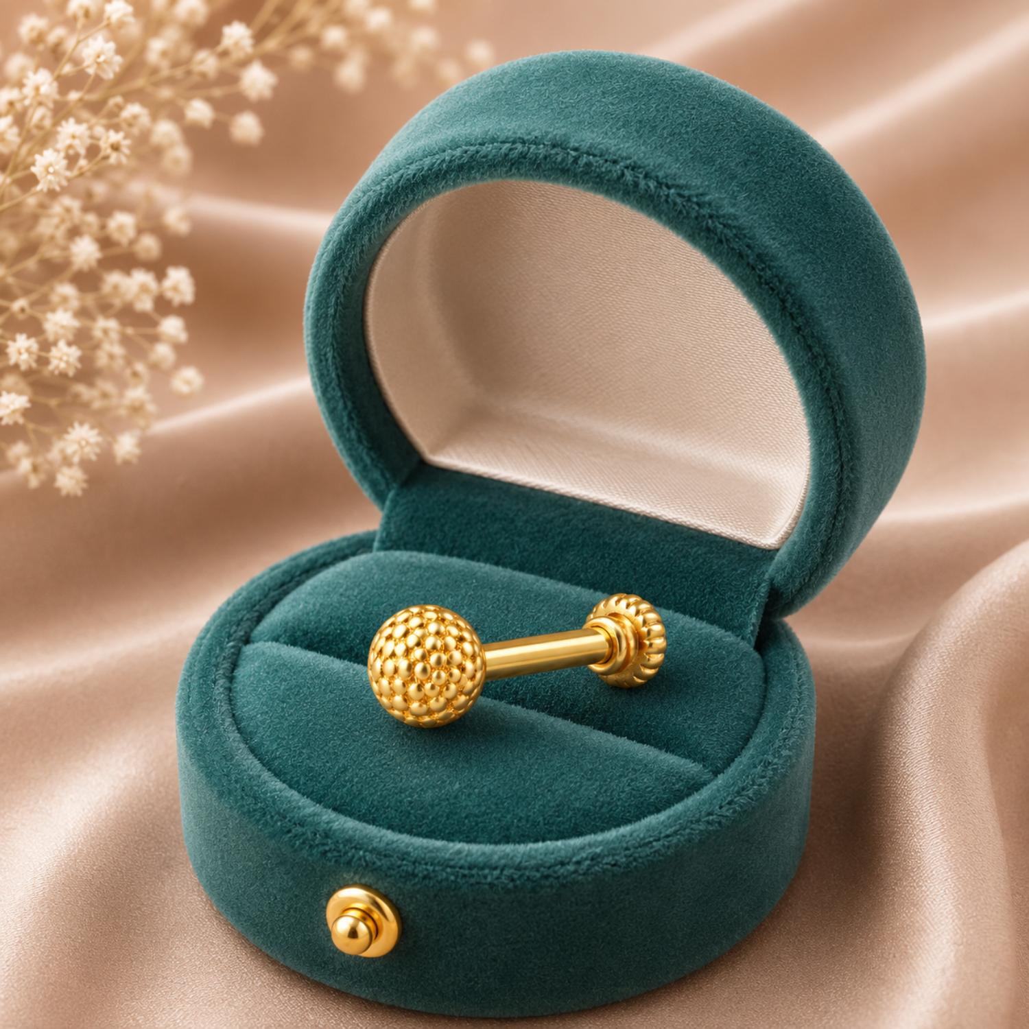 Textured Ball Screw Back Nose Pin for Women - 925 Sterling Silver Yellow Plated