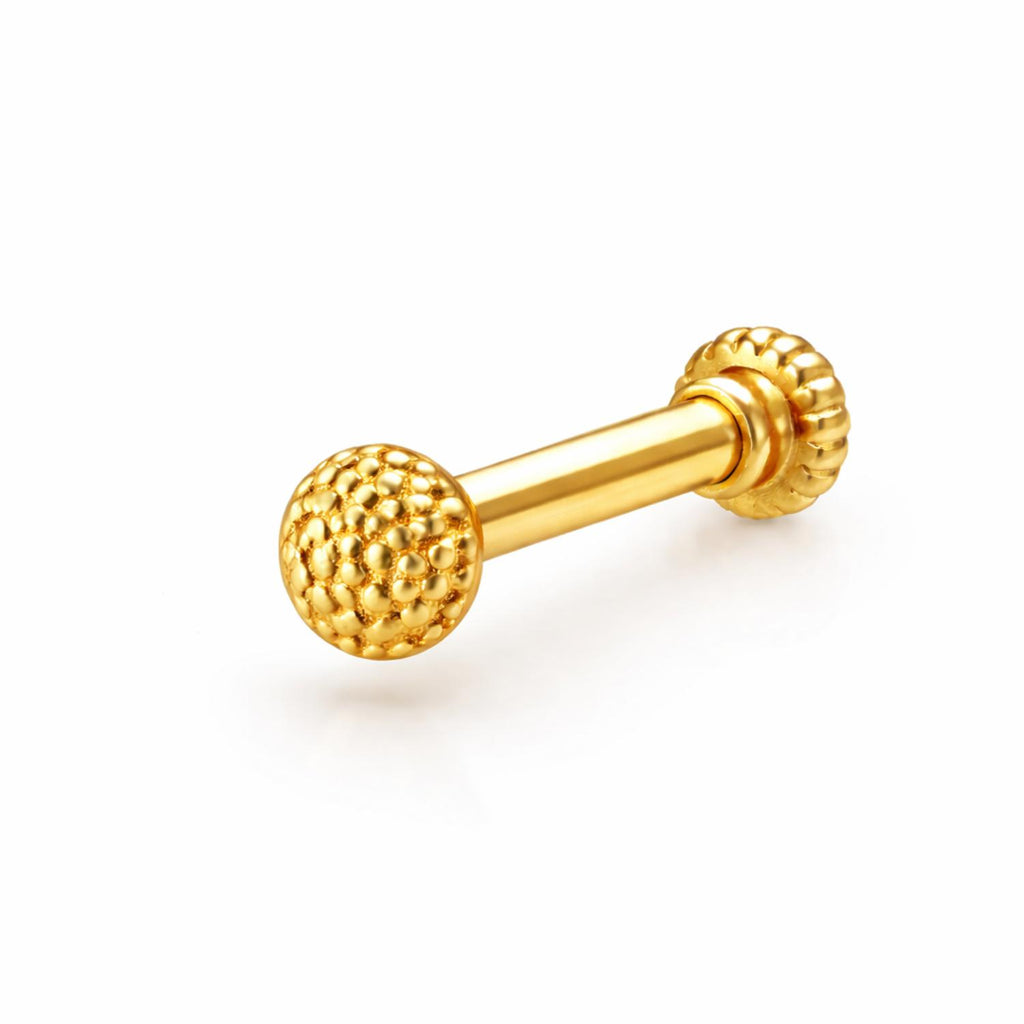 Textured Ball Screw Back Nose Pin for Women - 925 Sterling Silver Yellow Plated