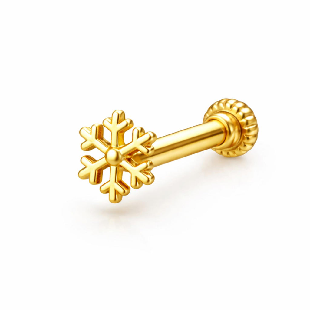Snowflake Screw Back Nose Pin for Women - 925 Sterling Silver Yellow Plated