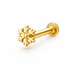 Snowflake Screw Back Nose Pin for Women - 925 Sterling Silver Yellow Plated