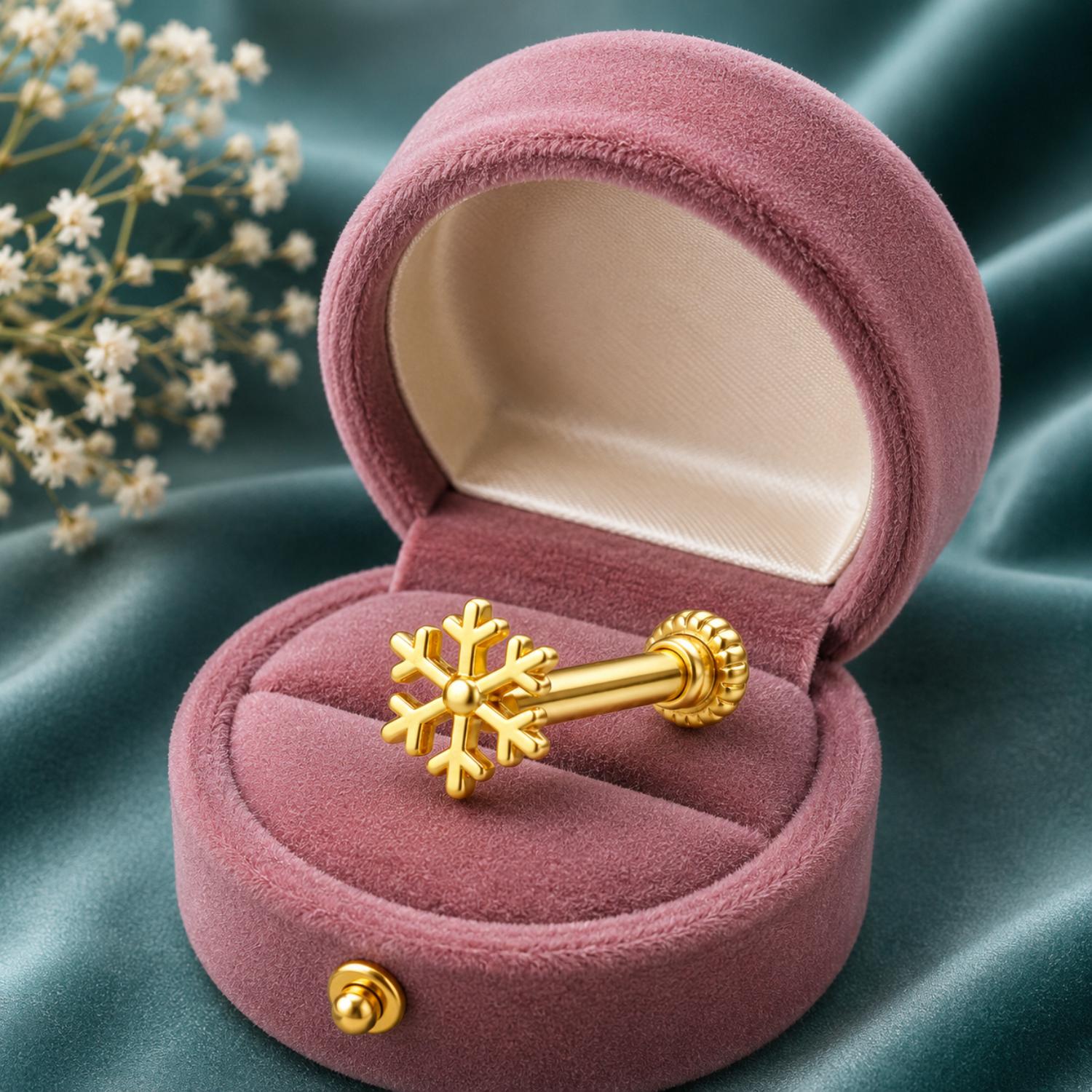 Snowflake Screw Back Nose Pin for Women - 925 Sterling Silver Yellow Plated