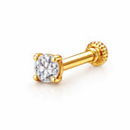 Round CZ Solitaire Screw Back Nose Pin for Women - 925 Sterling Silver Yellow Plated