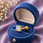 Round CZ Solitaire Screw Back Nose Pin for Women - 925 Sterling Silver Yellow Plated