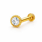 Beaded Halo Round CZ Screw Back Nose Pin for Women - 925 Sterling Silver Yellow Plated