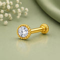 Beaded Halo Round CZ Screw Back Nose Pin for Women - 925 Sterling Silver Yellow Plated