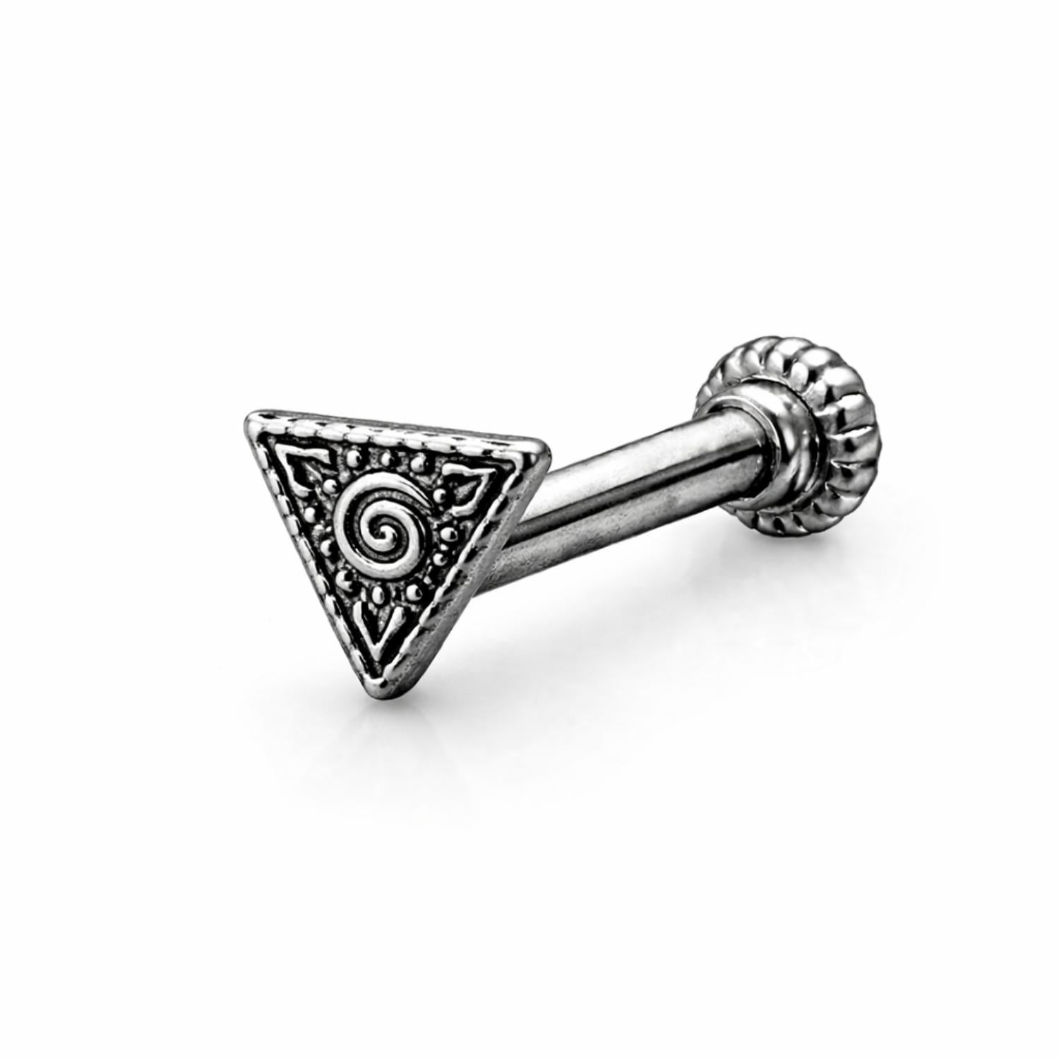 Triangle Spiral Screw Back Nose Pin for Women - 925 Sterling Silver Oxidized