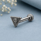 Triangle Spiral Screw Back Nose Pin for Women - 925 Sterling Silver Oxidized