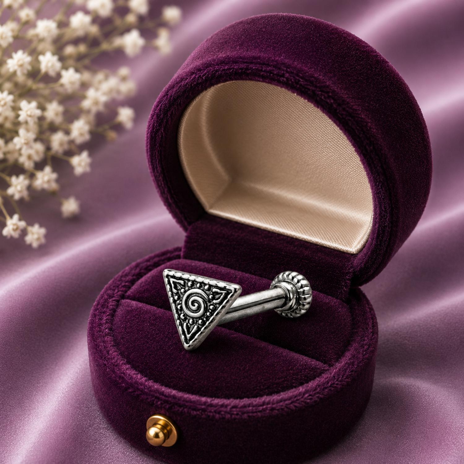 Triangle Spiral Screw Back Nose Pin for Women - 925 Sterling Silver Oxidized